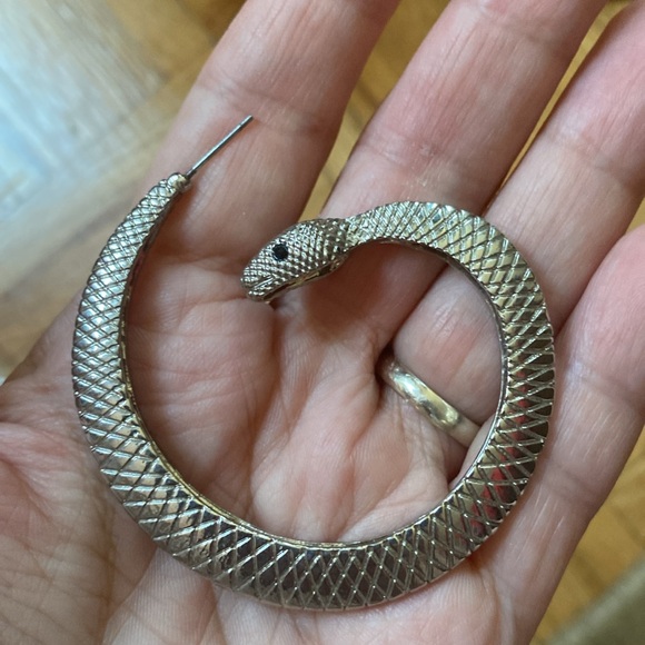 Chunky large Spiral Snake Hoop Earrings, silver tone - Picture 7 of 13